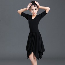 Girl Ballroom Dance Dress V Neck Latin Tango Performance Irregular Dancewear Fit