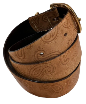 Cipriani Belt Leather Italian Calfskin Tan Paisley GoldTone  display picture 1