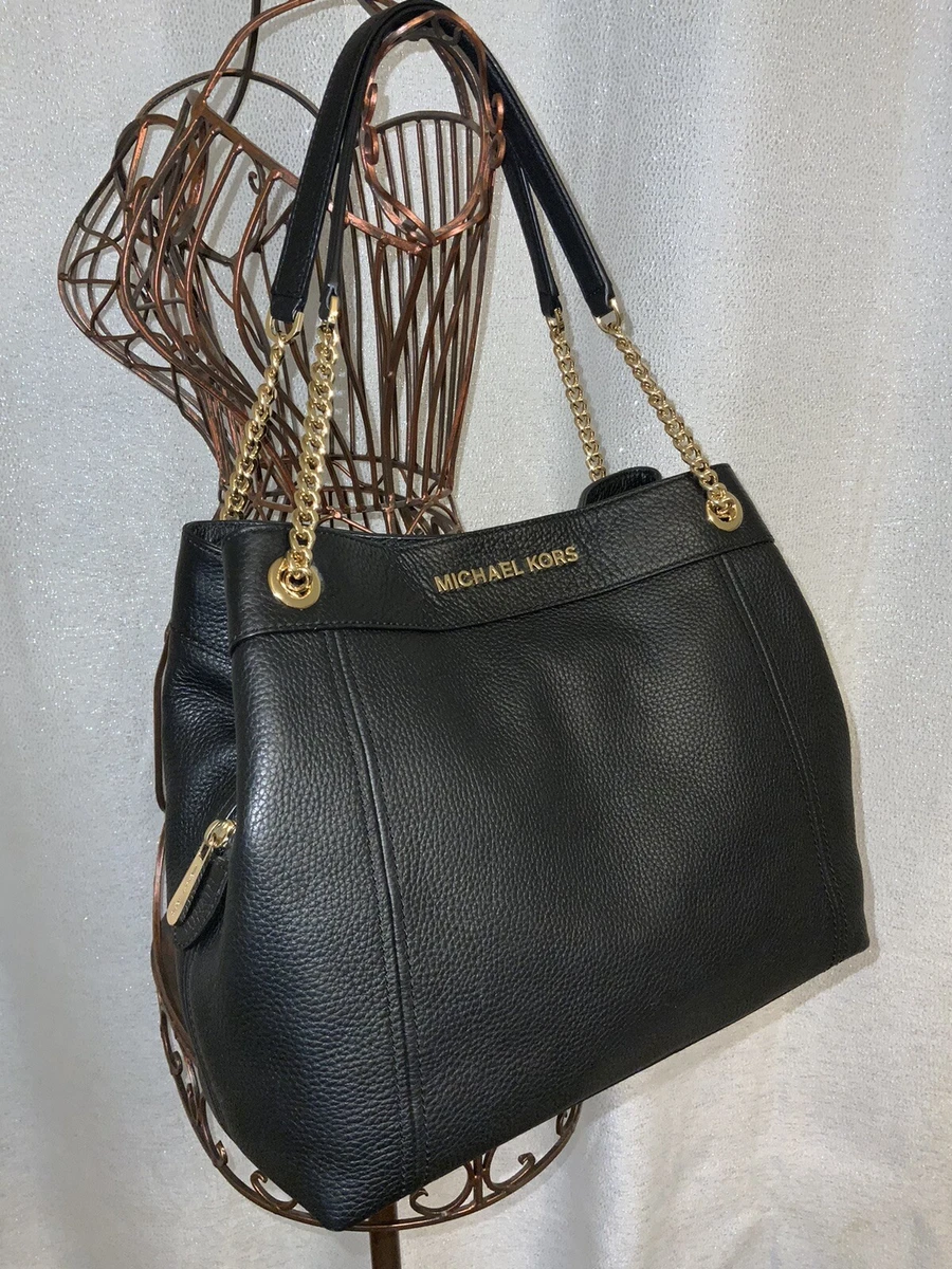 Black Handbag with Black Leather Chain Shoulder Strap Set