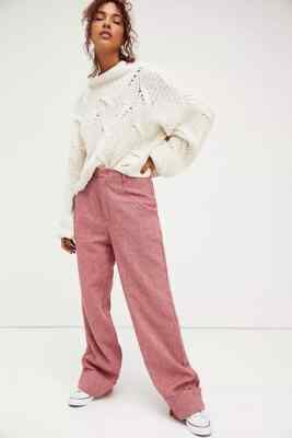 Free People Selina Tweed Vintage Wide Leg Trousers, Pink, UK 18, RRP $168