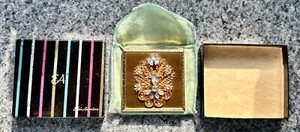 Vintage Elgin American Gold Tone Square Compact Mirror w/Pouch & Box. 1950’s Exc