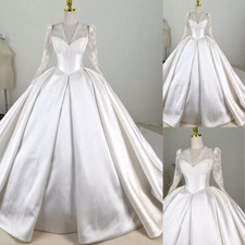 Vintage Wedding Dresses Long Sleeves Satin Lace Jackets A Line Bridal Ball Gowns