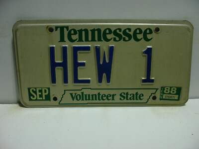 1988 Tennessee License Plate  HEW 1  Volunteer State  Vanity    Vintage   as4121