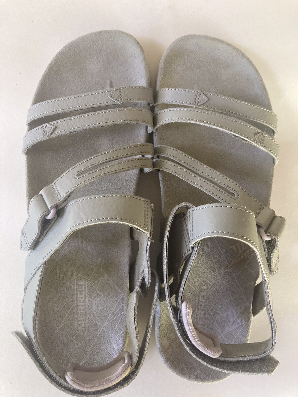 Merrell sandali donna argento pelle sabbia corallo cacao taglia 10 delicatamente indossati