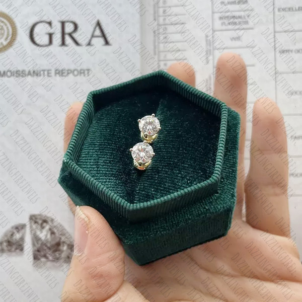 Alternate view of 1.46 Tcw Round Cut Moissanite Compass Setting Earring 14k White Gold Plated