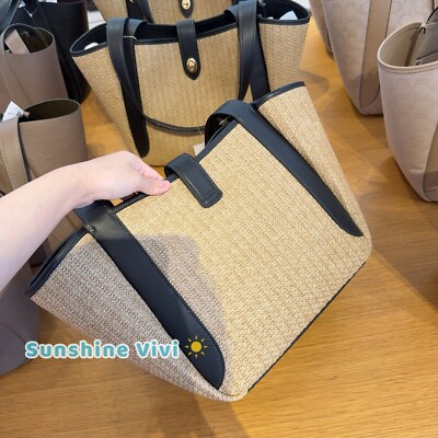 NWT COACH Hadley Turn Lock Tote Bag CAL87 Toast / Black Straw