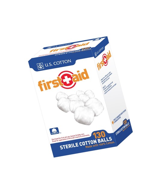 U.S. Cotton First Aid or Baby Sterile 100 Cotton Balls, 130 Count Box