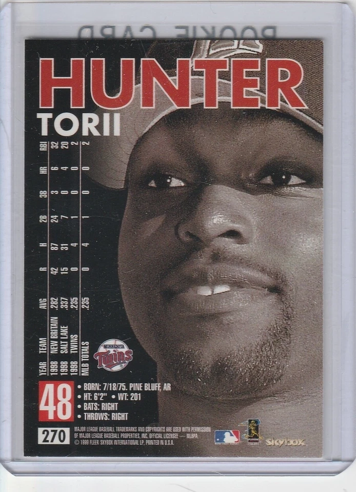 TARJETA DE NOVATO TORII HUNTER Skybox Premium RC Minnesota Twins Béisbol LA ANGELS Foto 2 de 2