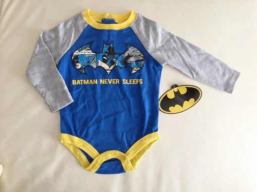 Licensed ''Batman Never Sleeps'' Cotton Baby Boys Bodysuit  3m.6m.9m.12m.18m.24m