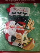 Bucilla Caroling Trio Felt Appliqu  Christmas Stocking 84189 18 Inch Diagonal