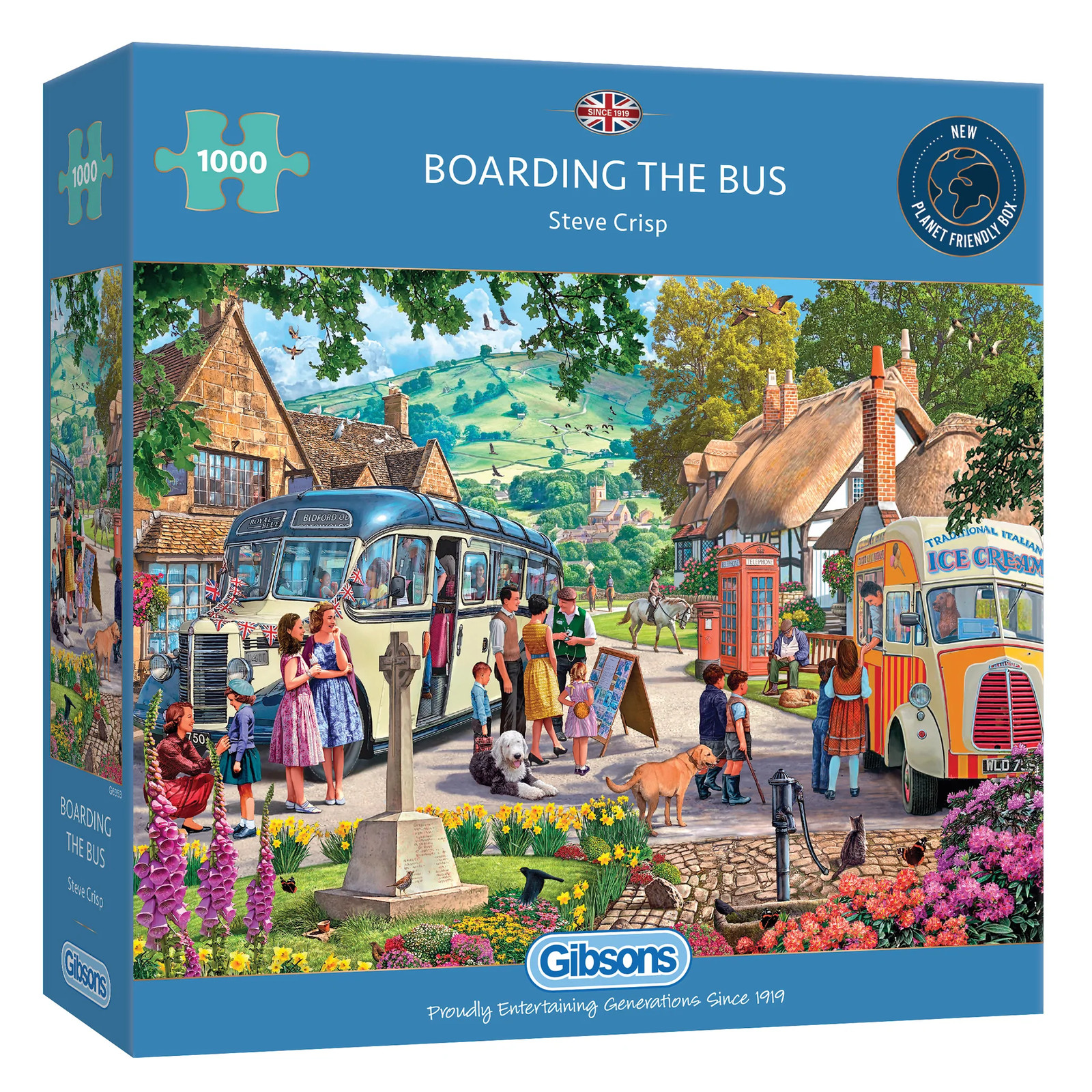 Gibsons Boarding the Bus 1000 Piece Jigsaw Puzzle for Adults - Vintage Artwork
