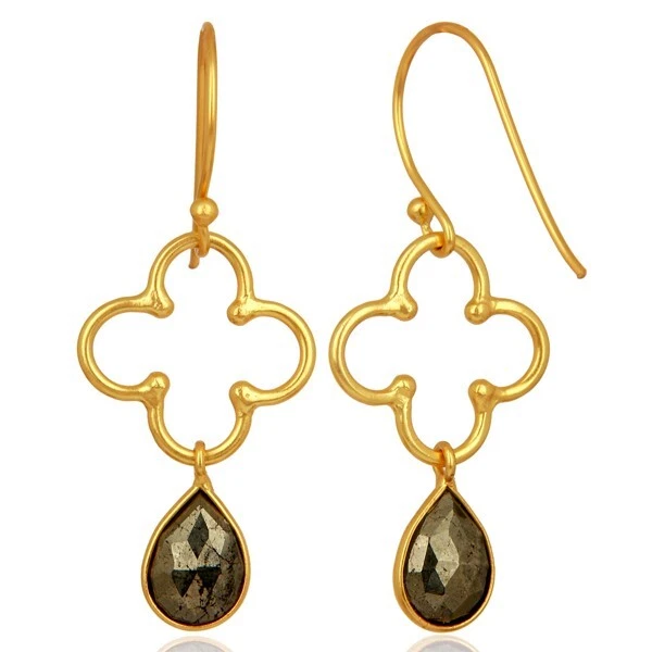 Pendientes colgantes de pirita enchapados en oro amarillo de 18 quilates Art Deco joyas para regalo de cumpleaños Foto 2 de 4