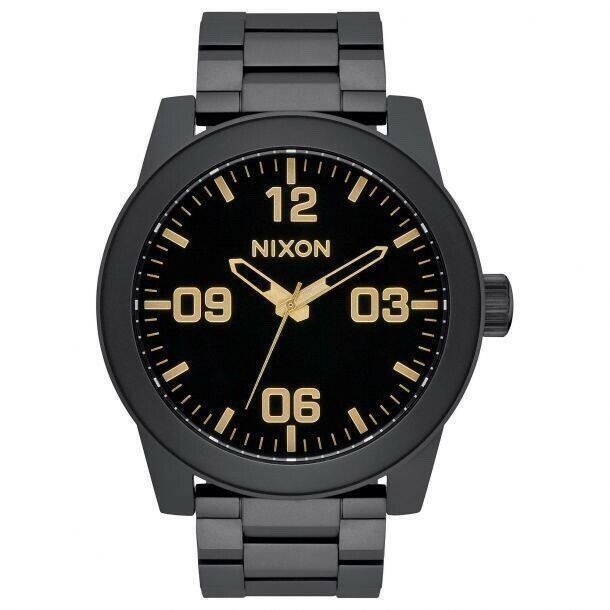 Новые мужские часы Nixon Corporal из нержавеющей стали с матовым черным / золотым покрытием A346-1041