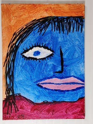 e9Art ACEO blue woman outsider art brut naive