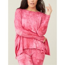 NWT French Kyss Sz S TIE-DYE SHARKBITE HEM PONCHO Fuschia Pink Top