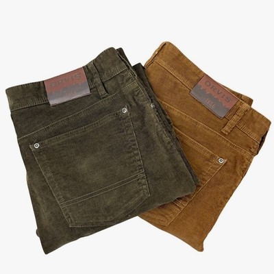 (LOT OF 2) Orvis 5 Pocket CORDUROY Pants Mens 38x30 Stretch Green / Brown