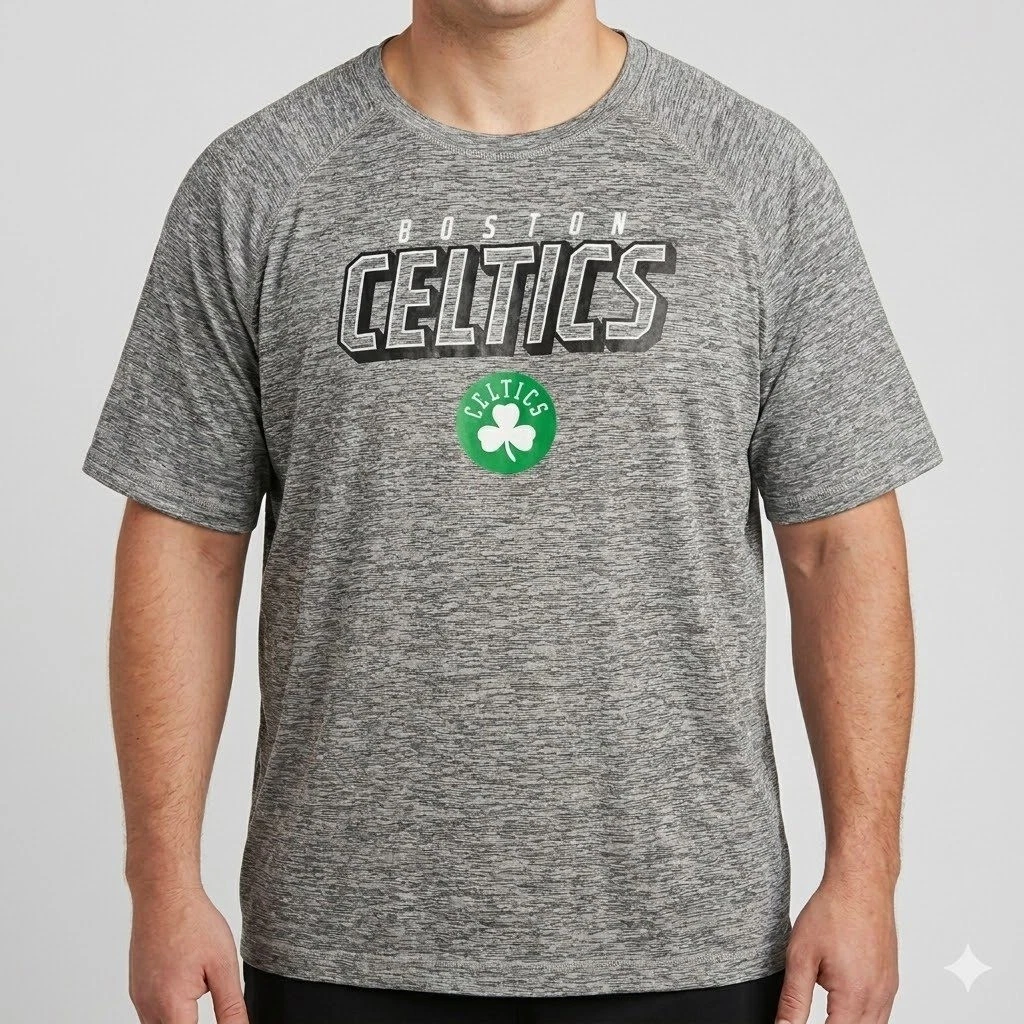 NBA Boston Celtics Performance T-Shirt Grey Marled Shamrock Large Graphic XXL