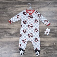 NEW Disney Baby Mickey Mouse Gray Black Red Long Sleeved Bodysuit 3-6 Months