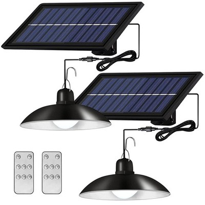 2x LED Solar Pendant Hanging Light Dimmable Outdoor Indoor Garden Yard Shed Lamp