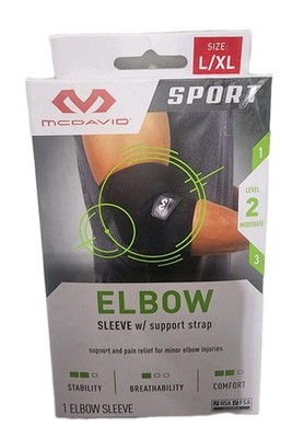 New L/XL Black MCDAVID SPORT Elbow Sleeve w/ Support Strap-Support & Pain Relief
