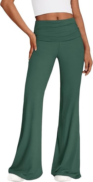 Damen Hose Leggings Weites Bein High Waist Flare Elegant Nylon Elasthan Xl GrüN-image