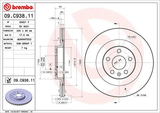 Pack Von 2 - Bremsscheibe 09.C938.11 Brembo FüR Volvo-image