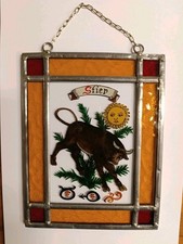 Bleiglasfenster Buntglas Sternzeichen Stier Wandbild