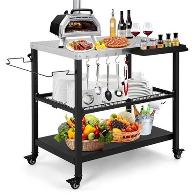 Outdoor Grill Cart,36 Inch Stainless Steel Pizza Oven Table with Lockable Whe...