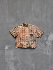 Checked Orange Short Sleeve Cropped Shirt