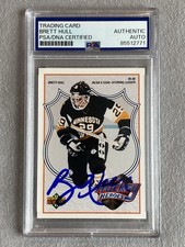 BRETT HULL AUTOGRAPH 1991-92 UPPERDECK HOCKEY HEROES #3/9- PSA SLAB