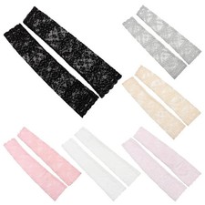 1 Pair Women Lace UV Protection Arm Cover Arm Sleeve Mittens Fingerless Driving