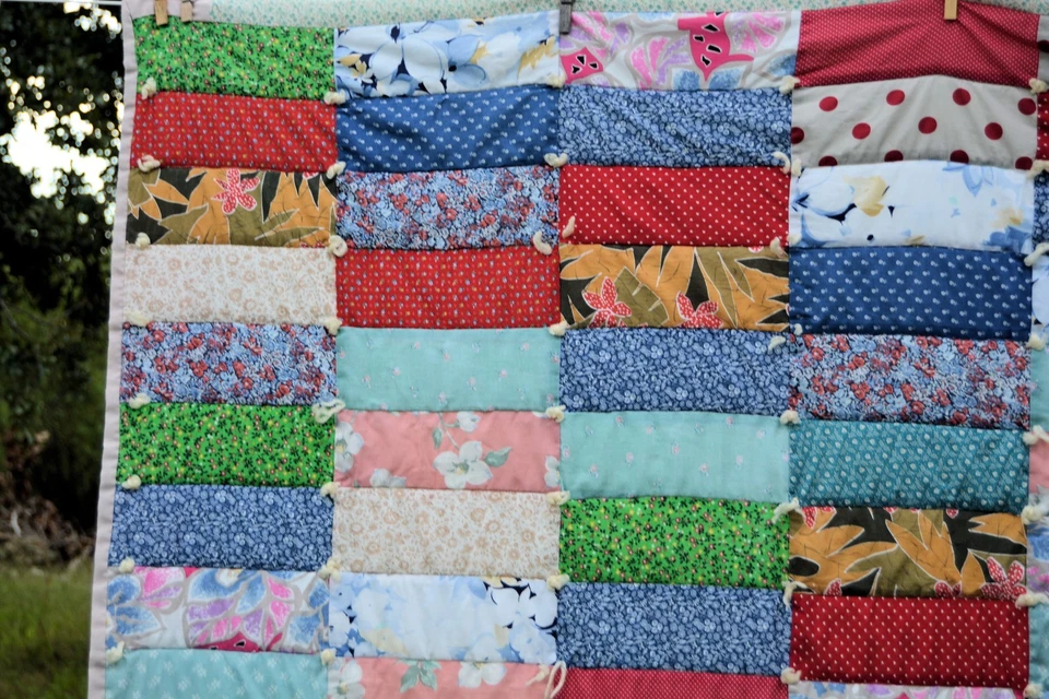 Patchwork rectangular vintage casero de algodón Foto 2 de 4