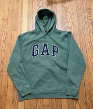 Y2K GAP Hoodie Mens 2XL XXL Green Spell Out Big Logo Pullover Sweatshirt