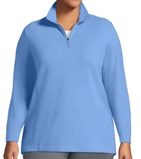 Lands' End Size 3X Solid Blue Fleece Knit top, 1/4 zip, long sleeves NWT