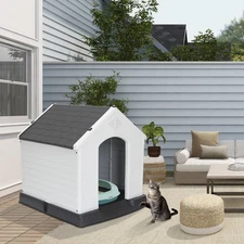Comfortable and Spacious Plastic Dog House for Indoor and Outdoor Use, Gray Roof