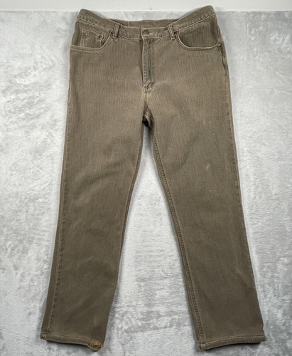 Bills Khakis Jeans Mens 35x31 Brown Five Pocket Straight Leg Stretch Denim USA