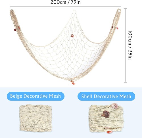 2 Pack Fish Net Decorative, 79 x 39 Inch Natural Fishing Wall Decor, for... - Picture 2 of 7