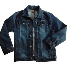 DKNY Women s Size XS 10/12 Dark Wash Denim Cotton Poly Long Sleeve Button Jacket
