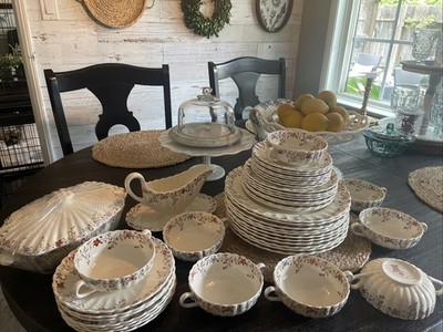 Vintage Spode Copeland England 45 Pc Wicker Dale Stoneware Dish Set Floral