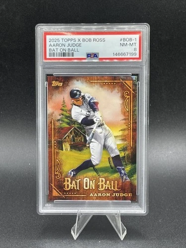 2025 Topps X Bob Ross The Joy Of Baseball Bat On Ball #BOB-1 Aaron Judge • PSA 8