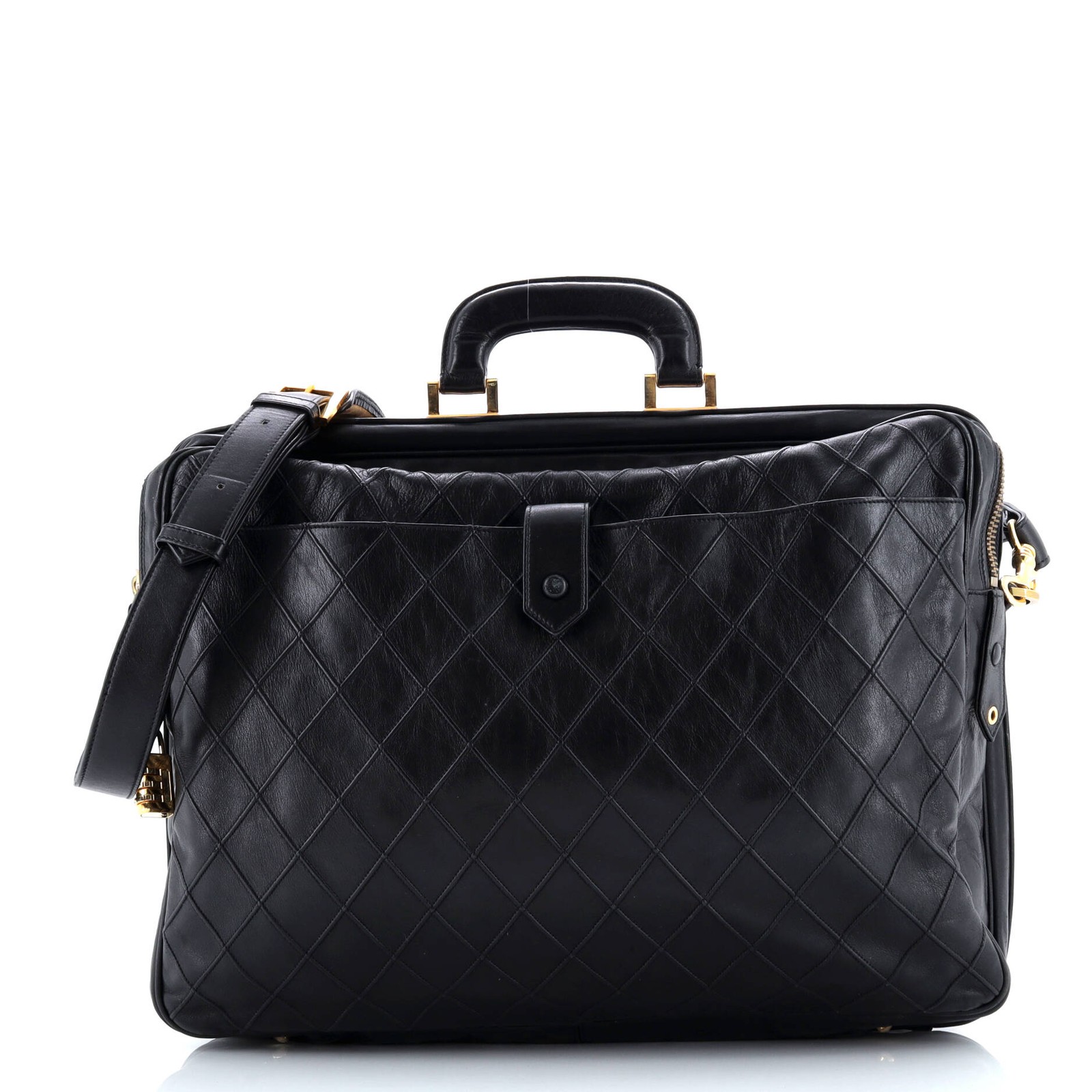 Chanel Vintage Diamond Stitch Weekender Quilted Leather Large