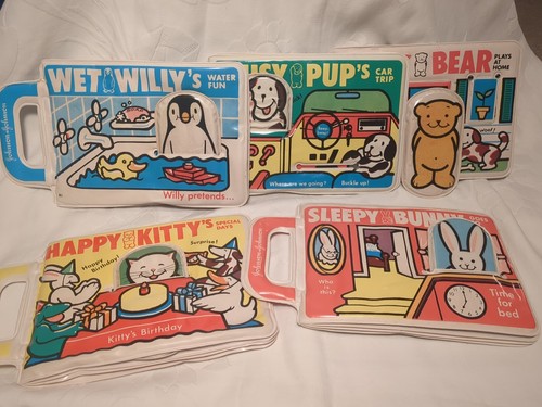 Lot of 5 RARE Vintage Johnson & Johnson Baby Books Vinyl Plastic Bath Nostalgia