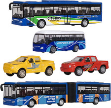 5Pcs Bus Toy Die Cast Pull Back Model Bus Set 3 Stagecoach Coach City Buses and 