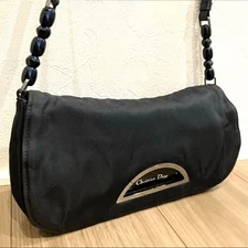 Christian Dior Hand Shoulder Bag Tote Purse Nylon Black Authentic