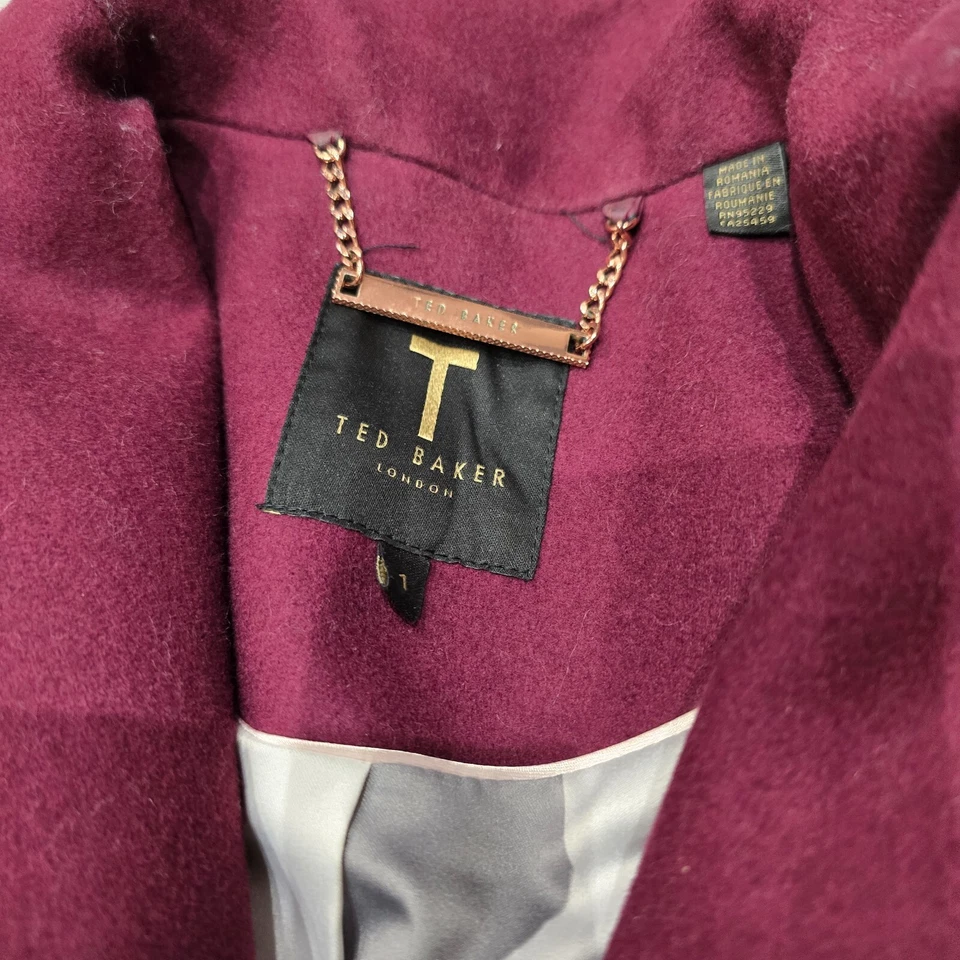 Ted Baker London Aurore Burgundy Cashmere Wool Wrap Belted Coat Size TB 1 UK 8 - Imagem 4 de 4