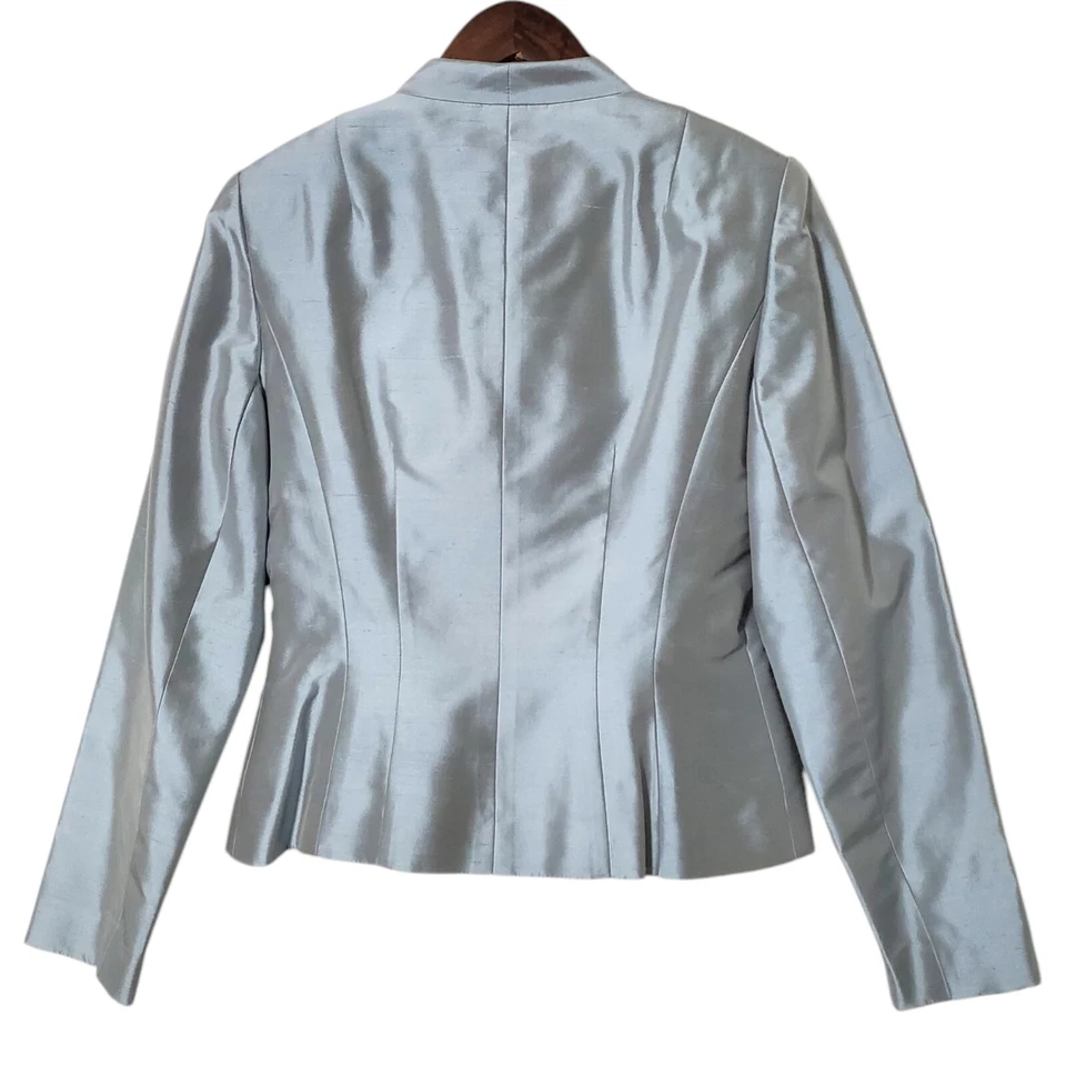 Conjunto Blusa Chaqueta Blazer Kay Unger Azul Detalle Lazo Talla 6 Seda 2 Piezas Mujer Foto 4 de 4