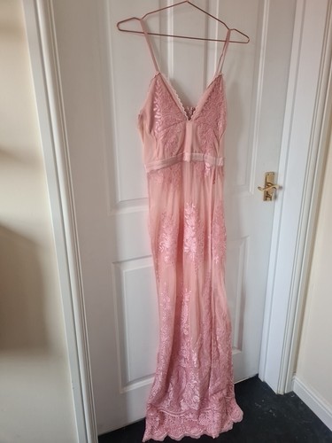 House of CB Lucia Dress Sheer Lace And Bandage Maxi Two-Piece Set in Rose Pink - Picture 10 of 18
