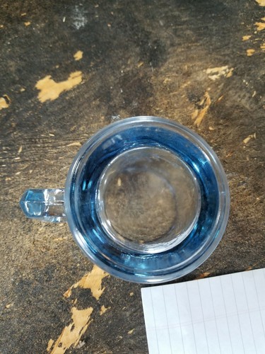 VINTAGE TIARA BLUE DEPRESSION GLASS MUG HUMPTY DUMPTY/TOM TOM PIPERS SON - Picture 4 of 8