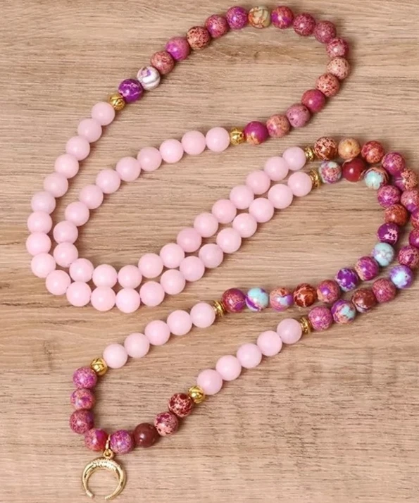 Galaxy Sea Sediment 108 Beads Mala Natural Rose Quartz Gemstone Healing Bracelet - Image 3 of 4