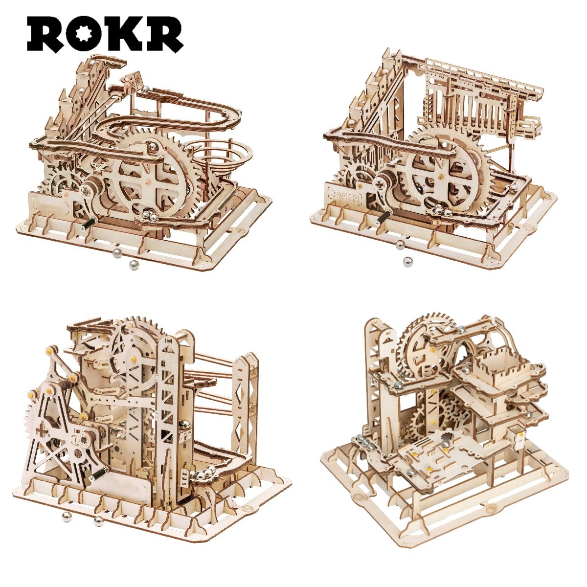 ROKR 3D Wooden Puzzles Marble Run Set DIY Roller Coaster